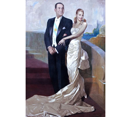 Retrato oficial de Juan Domingo Perón junto a su esposa Eva, realizado por el pintor frances Numa Ayrinhac en 1948 , actualmente exhibido en el Museo del Bicentenario, es el único oficial de un presidente argentino acompañado de la primera dama.